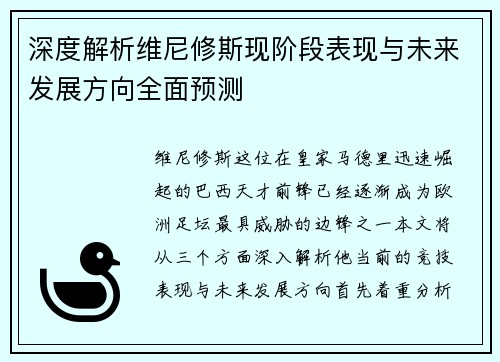 深度解析维尼修斯现阶段表现与未来发展方向全面预测