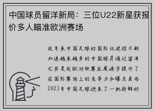 中国球员留洋新局：三位U22新星获报价多人瞄准欧洲赛场